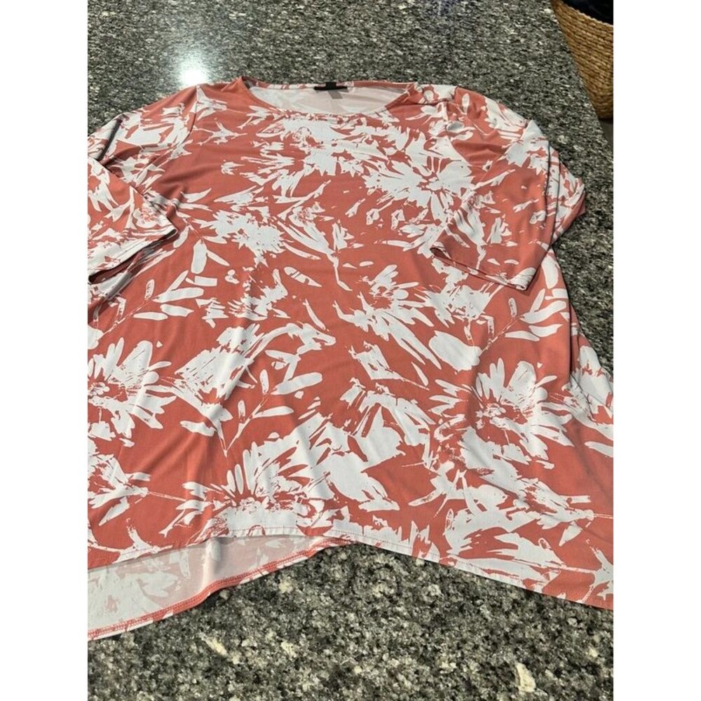Alfani Women’s 2X Coral Floral Sharkbite Hem Flowy Tunic Top